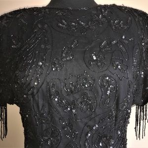 Beaded & Sequinned Black Evening Gown, Size Large